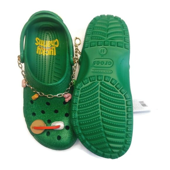 CROCS Mens Size 11 Womens 13 Lucky Charms Classic Slip On Clogs Glitter Green - Picture 10 of 11